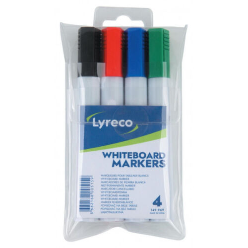 Lyreco flipchart markers with bullet tips in assorted colors, shown next to a greeting card on a white background.