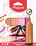 Set of four Maped assorted themed highlighters with colorful caps and bodies, ideal for highlighting notes and documents.
