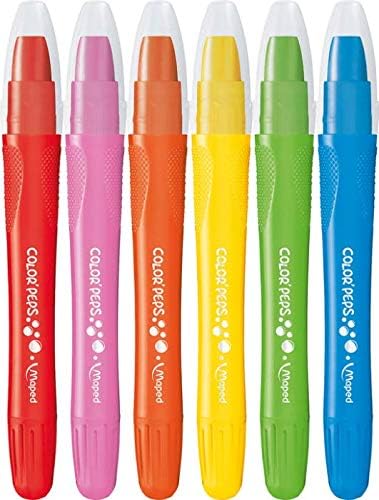 Set of six COLOR'PEPS Gel Crayons by Maped with vibrant colors and smooth gel texture, perfect for creative drawing and coloring.