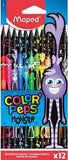 Maped COLOR’PEPS Monsters coloring pencils 12-pack with vibrant, fun monster-themed designs for kids' coloring and drawing activities.