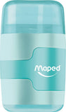 Maped DUO Connect pastel pencil sharpener and eraser with pastel-colored body and dual-function design for pencils.