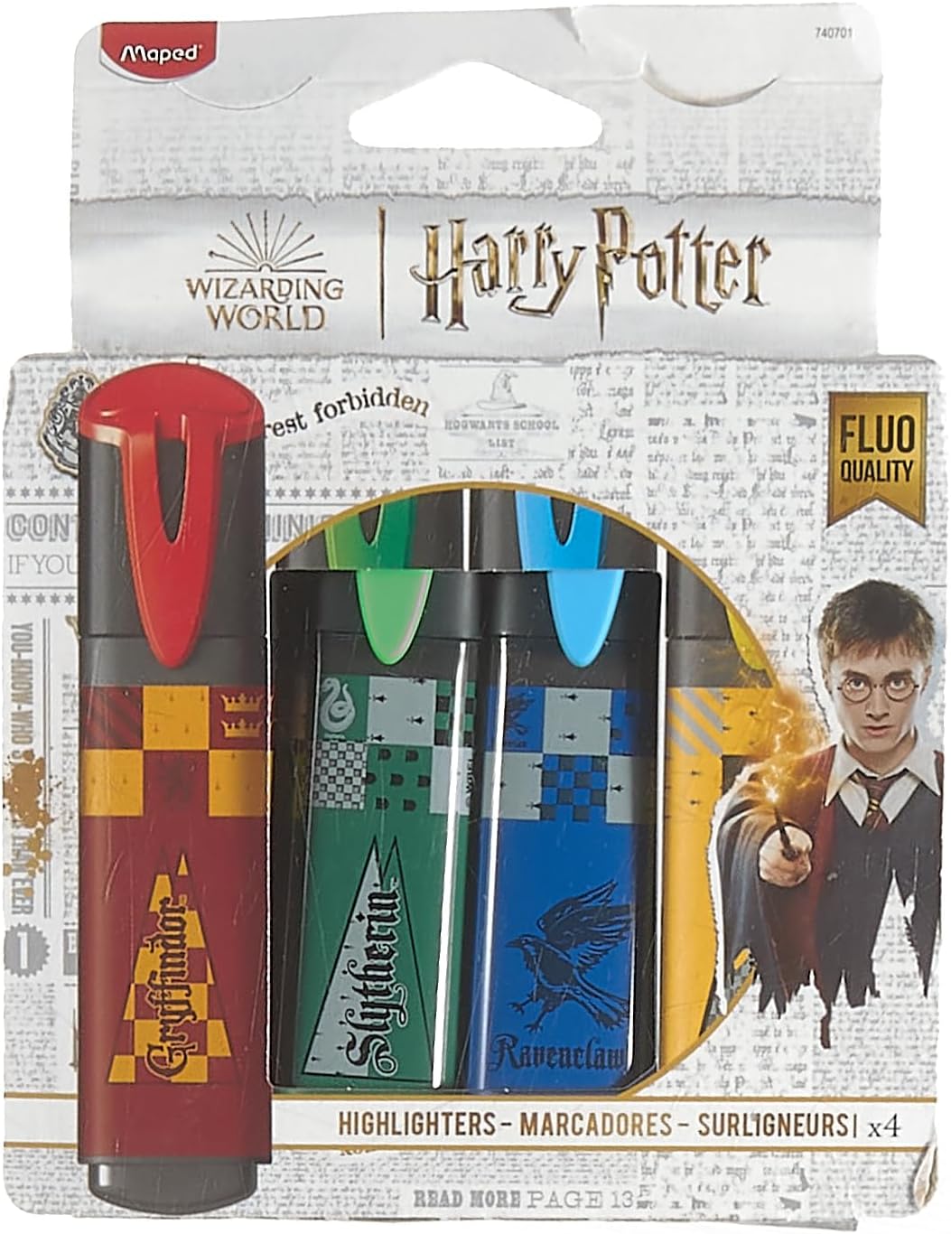 Set of four Maped Harry Potter highlighters with colorful ink and Harry Potter-themed designs on each marker.