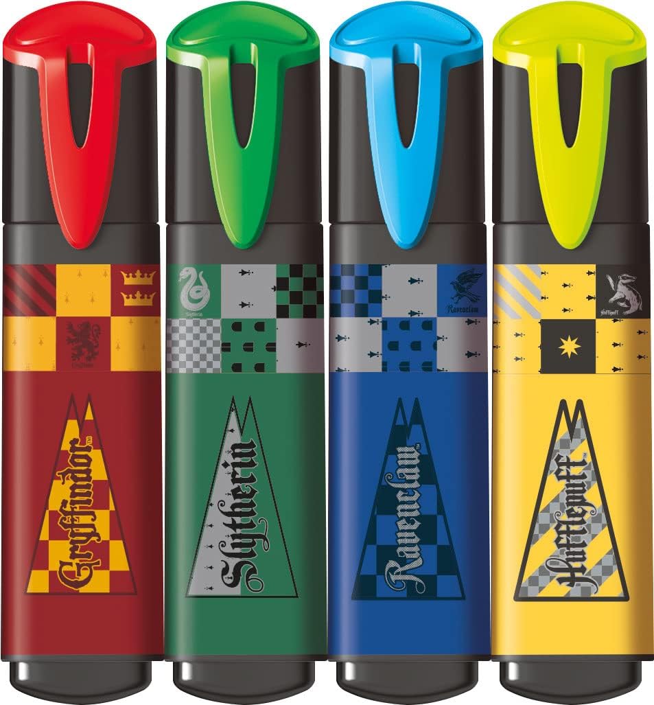 Set of four Maped Harry Potter highlighters with colorful wizard-themed designs on chisel tip markers.