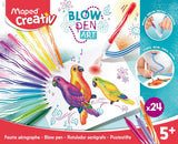 Maped Creativ Blow Art Kit featuring 24 felt tip pens and 2 airbrush tools for creative drawing and airbrush art projects.