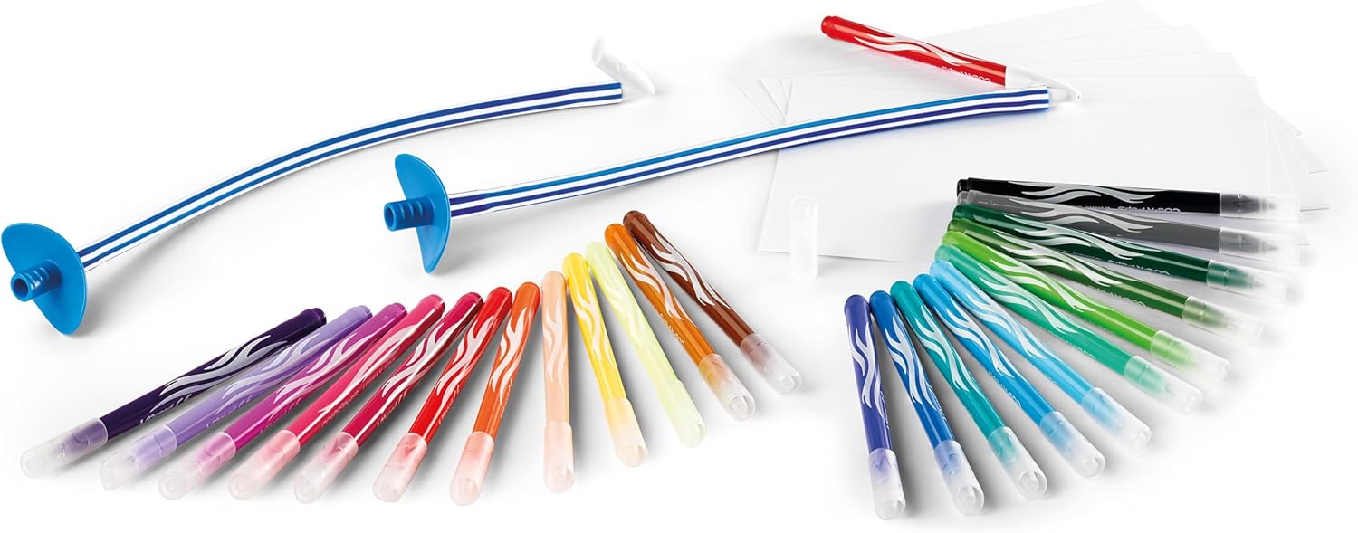 Maped Creativ Blow Art Kit with 24 felt tip pens and 2 airbrush tools, displayed with colorful pens and airbrush accessories.
