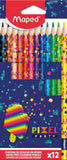 Set of 12 Maped Pixel Party coloured pencils with vibrant hues and ergonomic design for creative coloring and drawing.
