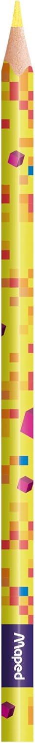 Set of 12 colorful Maped Pixel Party coloured pencils arranged in a row on white background.