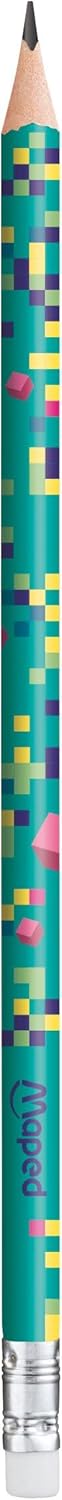 Six Maped Pixel Party eraser-tipped graphite pencils with colorful eraser ends and hexagonal wooden bodies.