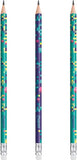 Set of six Maped Pixel Party eraser-tipped graphite pencils with colorful eraser ends, ideal for drawing and writing.