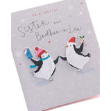 UK Greetings Christmas Card for Sister and Brother-in-Law - Ice Skating Penguins Design