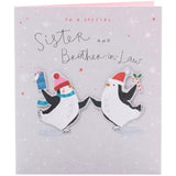 UK Greetings Christmas Card for Sister and Brother-in-Law - Ice Skating Penguins Design