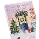 UK Greetings Christmas Card for Grandma & Grandad - Snowy Door Design