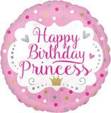 Round Foil Balloon Happy Birthday Princess Small