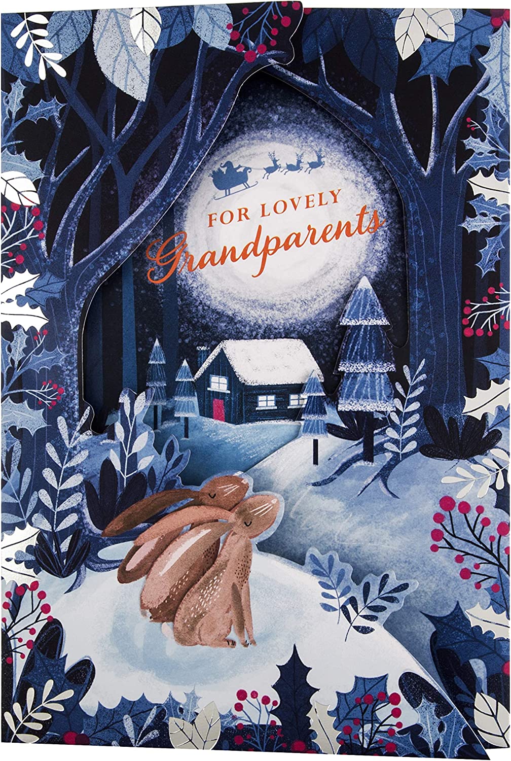 Whimsical Wishes Rabbit Design Christmas Card for Lovely Grandparents