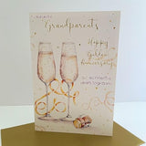 Golden Ties - Wonderful Grandparents 50th Wedding Card Happy Golden Anniversary - Embossed and Foil Finish