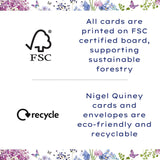 NQ Wild Flowers and Bees female birthday greeting card from The Pizazz Gallery Range with floral and bee illustrations.
