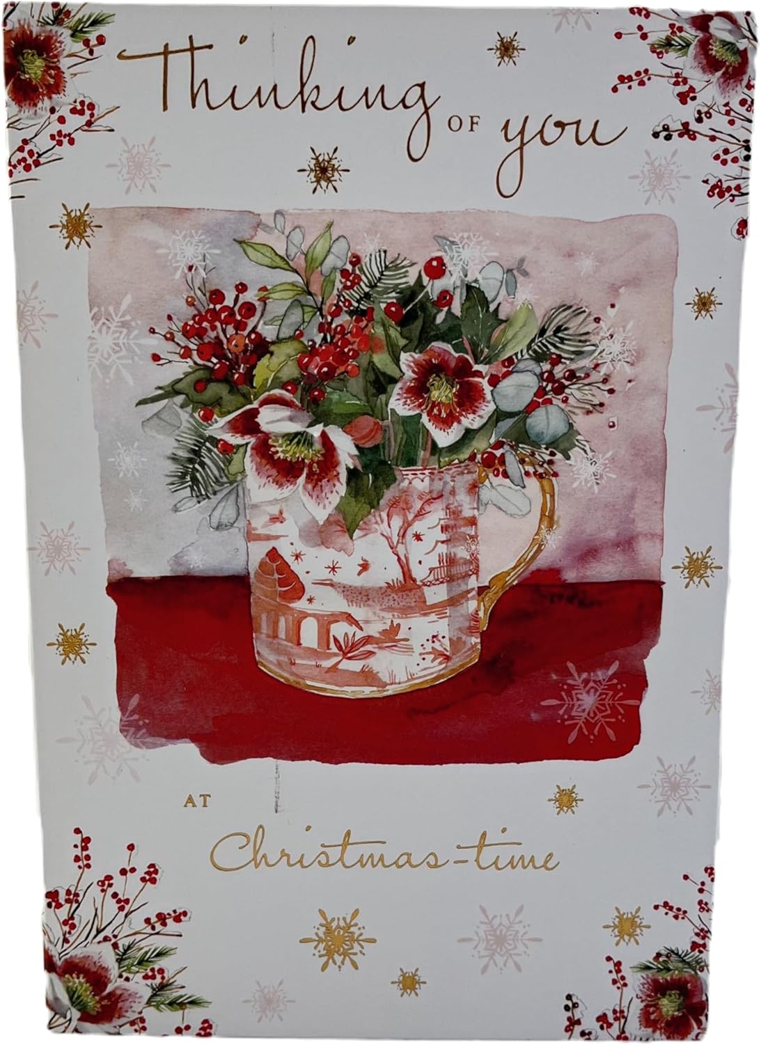 Thinking of You Christmas Card by NQ featuring anemones and snowflakes with festive holiday design and elegant watercolor artwork.