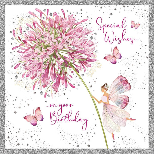 Agapanthus Fairy Illustration birthday greeting card featuring whimsical fairy design, perfect for celebrating special occasions.