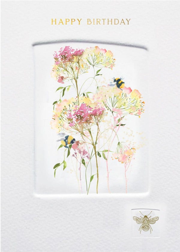 Embossed Meadow Flowers birthday greeting card by NQ featuring floral design and elegant textured surface.