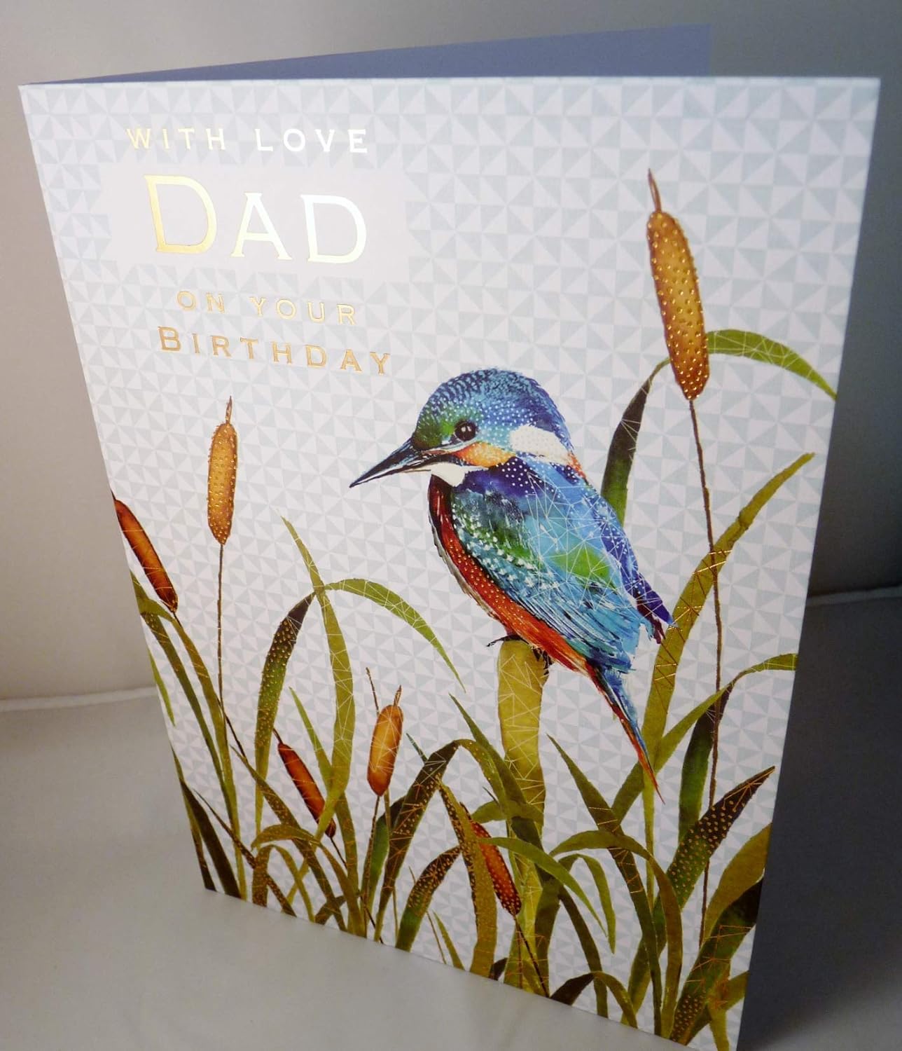 Gold Kingfisher Dad birthday greeting card by NQ featuring a colorful bird illustration on the front.