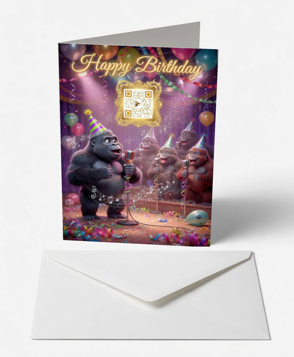 Scanimate | Birthday Card | Grooving Gorilla Design | Interactive QR Song | With Envelope | Happy Birthday Greeting Card | Him/Boys/Men