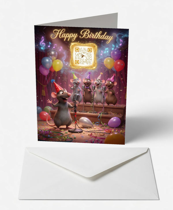 Scanimate | Birthday Card | Rockin' Rodent Chorus Design | Interactive QR Song | With Envelope | Happy Birthday Greeting Card | Her/Him