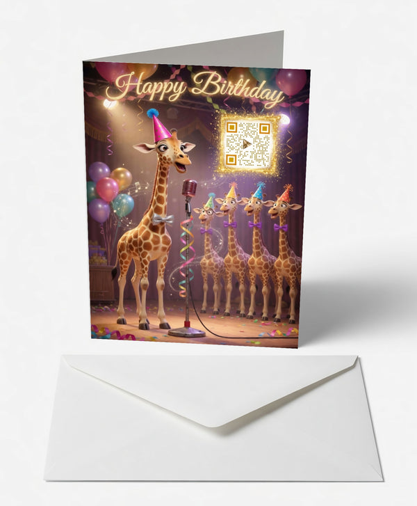 Scanimate | Birthday Card | High-Note Giraffe Chorus Design | Interactive QR Song | With Envelope | Happy Birthday Greeting Card | Her/Him