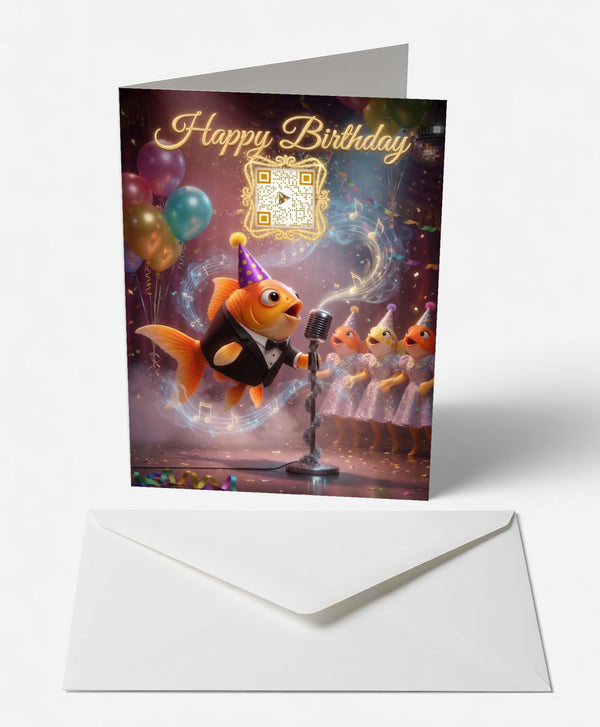 Scanimate | Birthday Card | Glamorous Goldfish Singers Design | Interactive QR Song | With Envelope | Happy Birthday Greeting Card | Her/Him