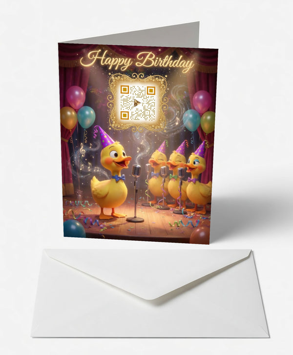 Scanimate | Birthday Card | Delightful Duckling Choir Design | Interactive QR Song | With Envelope | Happy Birthday Greeting Card | Kids/Her/Him