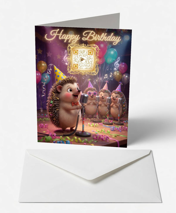 Scanimate | Birthday Card | Harmonizing Hedgehog Design | Interactive QR Song | With Envelope | Happy Birthday Greeting Card | Her/Him