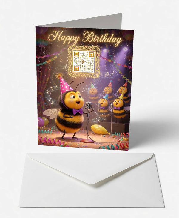 Scanimate | Birthday Card | Buzzing Bee Chorus Design | Interactive QR Song | With Envelope | Happy Birthday Greeting Card | Her/Him