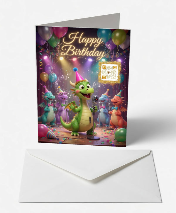 Scanimate | Birthday Card | Delightful Dragon Choir Design | Interactive QR Song | With Envelope | Happy Birthday Greeting Card | Her/Him