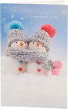 Snowmen Wearing Knitted Hats Wife Christmas Card