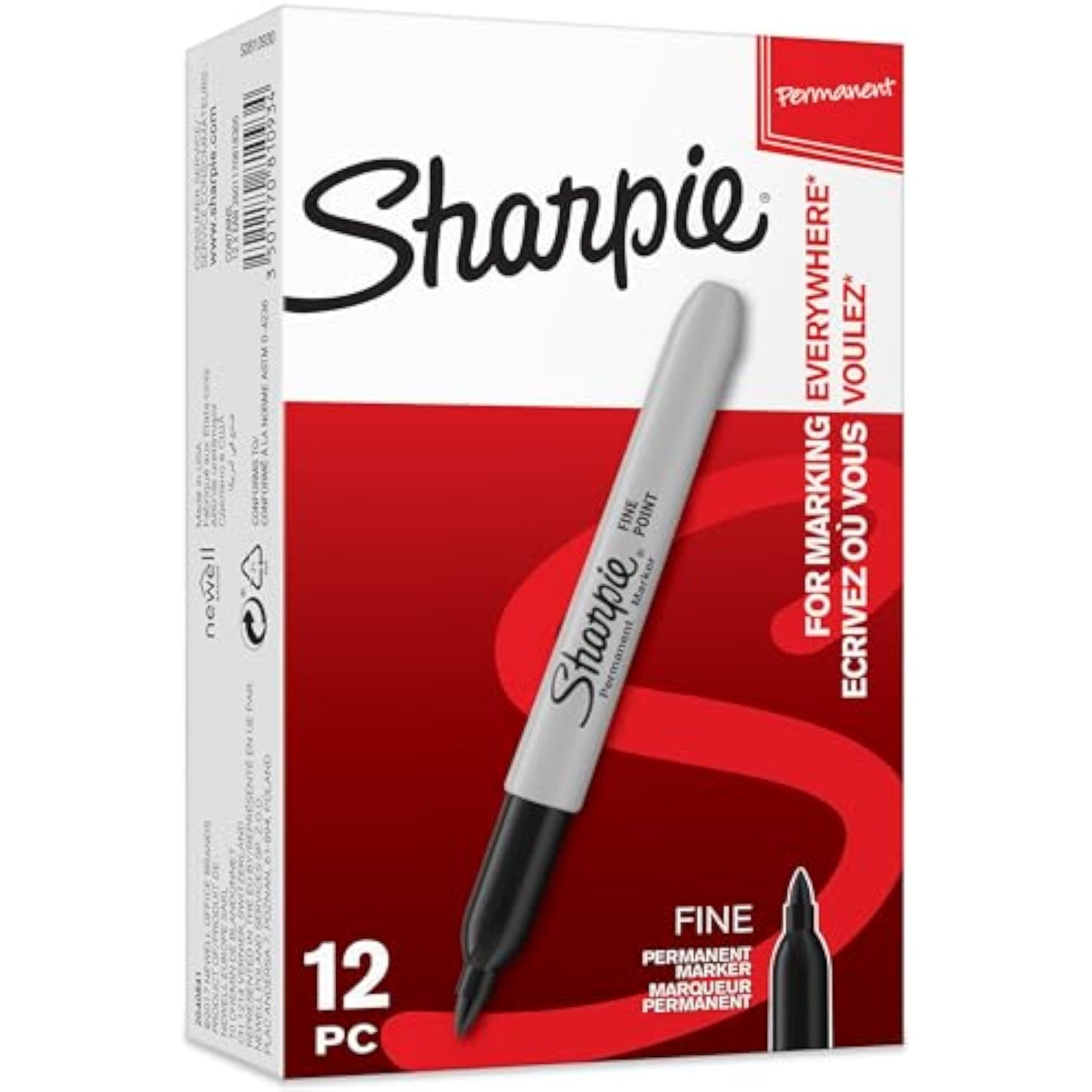 12 X Sharpie Marker Pen Permanent Fine Point - Colour: Black