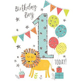 Lion Balloons 1st Birthday Card