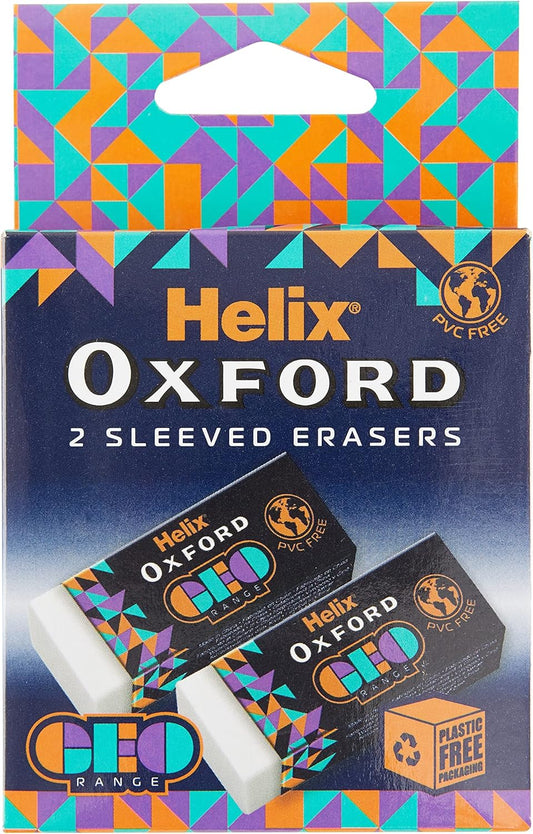 Orange GEO TWIN PK Erasers by Oxford, showing two rectangular erasers with branding on a white background.