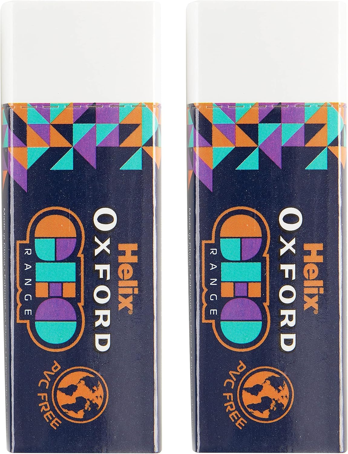 Oxford GEO Twin PK erasers in orange, dual-ended plastic erasers with a sleek design for precise pencil erasing.