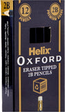 Pack of 12 Oxford Helix Oxford 2B graphite pencils with eraser tips, ideal for writing and sketching.