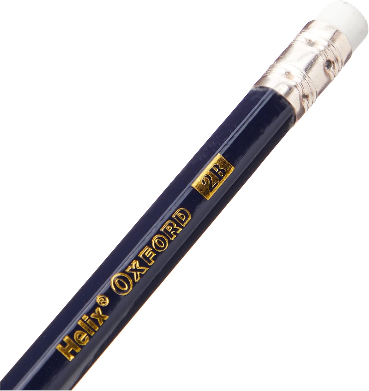 Set of 12 Oxford Helix Oxford 2B Grade Graphite Pencils with eraser tips, ideal for drawing and writing.