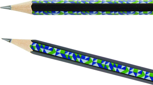 Set of five Oxford Helix Oxford Geo HB pencils in green with hexagonal shape and engraved geometric design.
