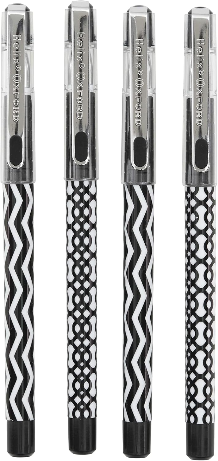 Set of four Oxford Helix Oxford Monochrome Gel Black Ink Pens, featuring sleek black ink and modern design.