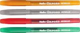 Set of four Oxford metallic pens with shiny, colorful ink barrels, perfect for writing and creative projects.