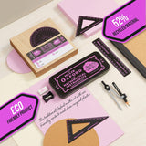 Pink Oxford ECO Maths Set for online learning, includes pencils, ruler, and calculator, ideal for students' math activities.