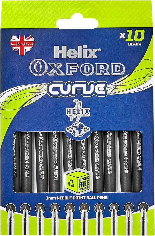 Set of 10 Oxford Writing Curve Pens in black with smooth ink flow and ergonomic design, ideal for everyday writing and note-taking.