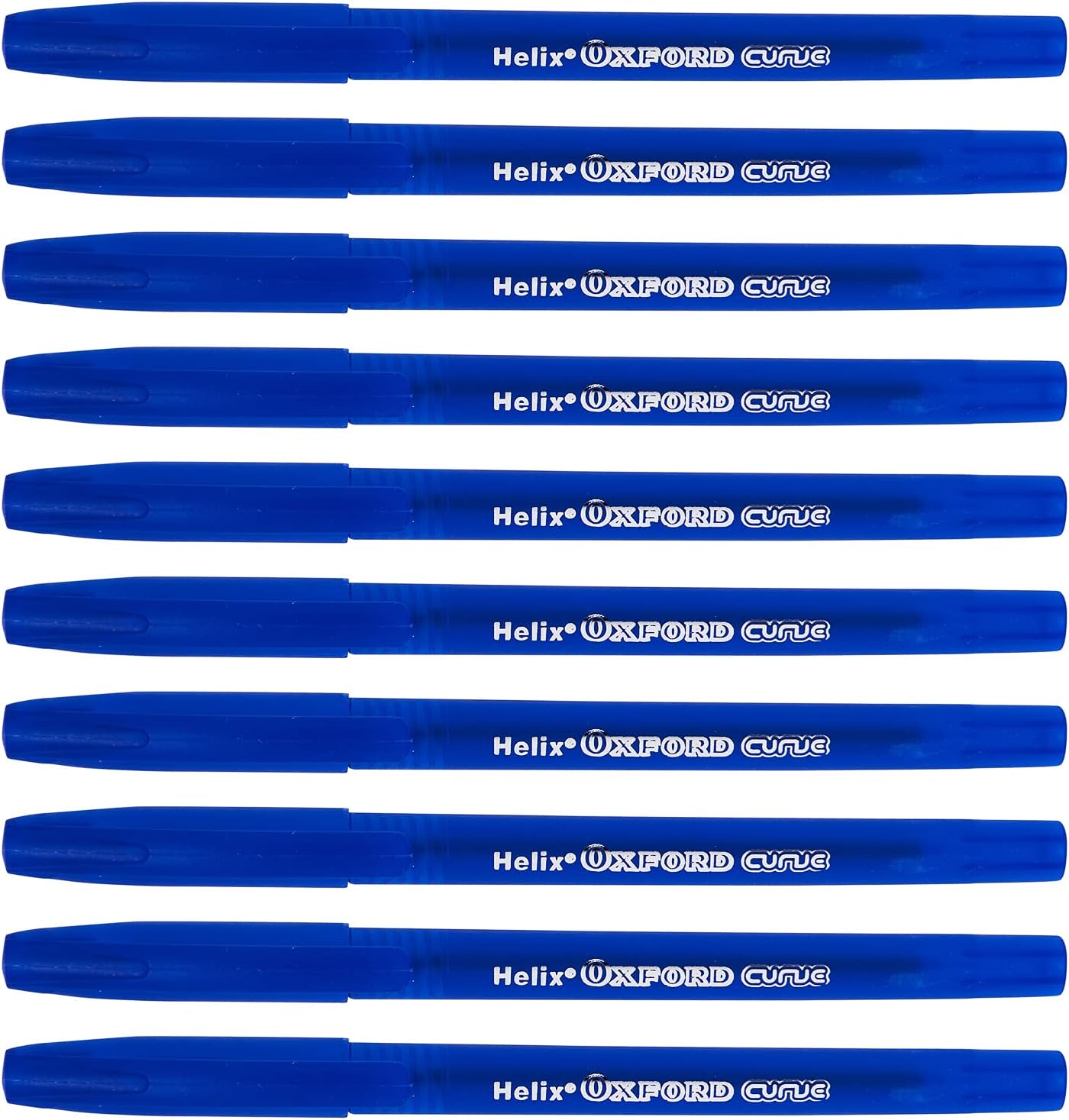 Set of 10 Oxford blue writing curve pens with smooth ink flow and ergonomic design, ideal for everyday writing.