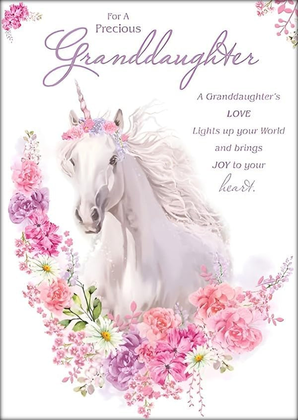 Colorful Unicorn birthday card for granddaughter by Paper Rose featuring whimsical design and heartfelt message.