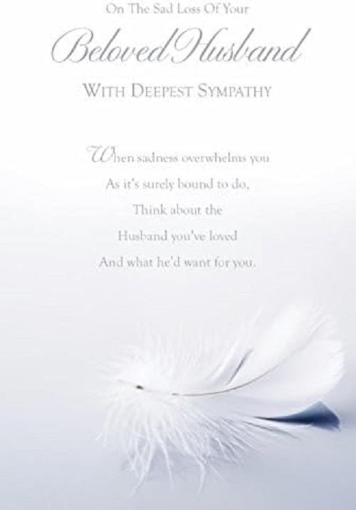 Paper Rose sympathy card featuring a heartfelt message and simple heart design to express condolences for the loss of a husband.