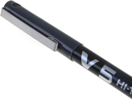 Pilot V5 Liquid Ink Rollerball pen with 0.5 mm tip in black, shown with the pen tip and body visible.