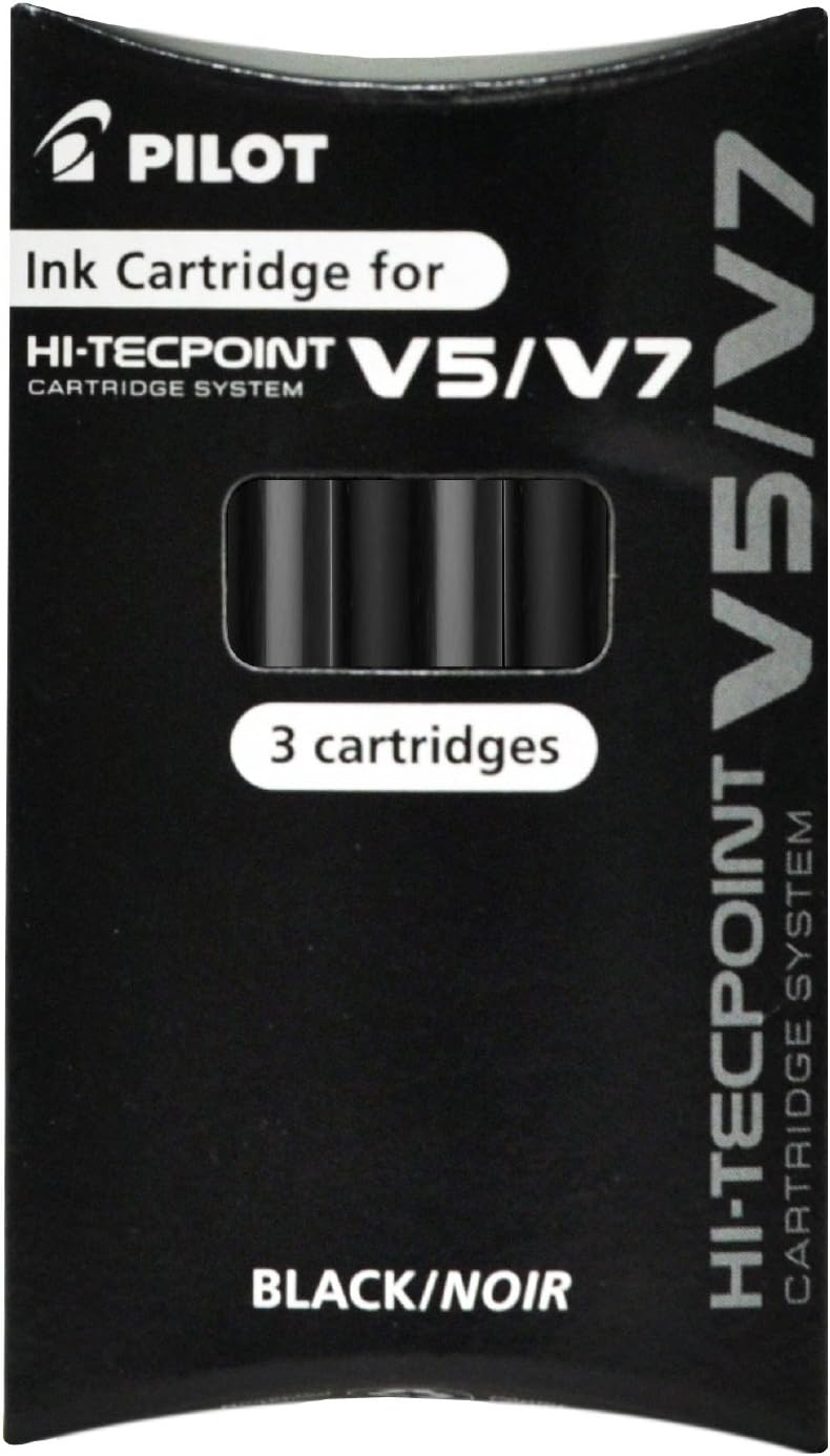 Pilot V7 Liquid Ink Rollerball pen with a 0.7 mm tip in black ink, shown with the pen's sleek design and black ink refill.