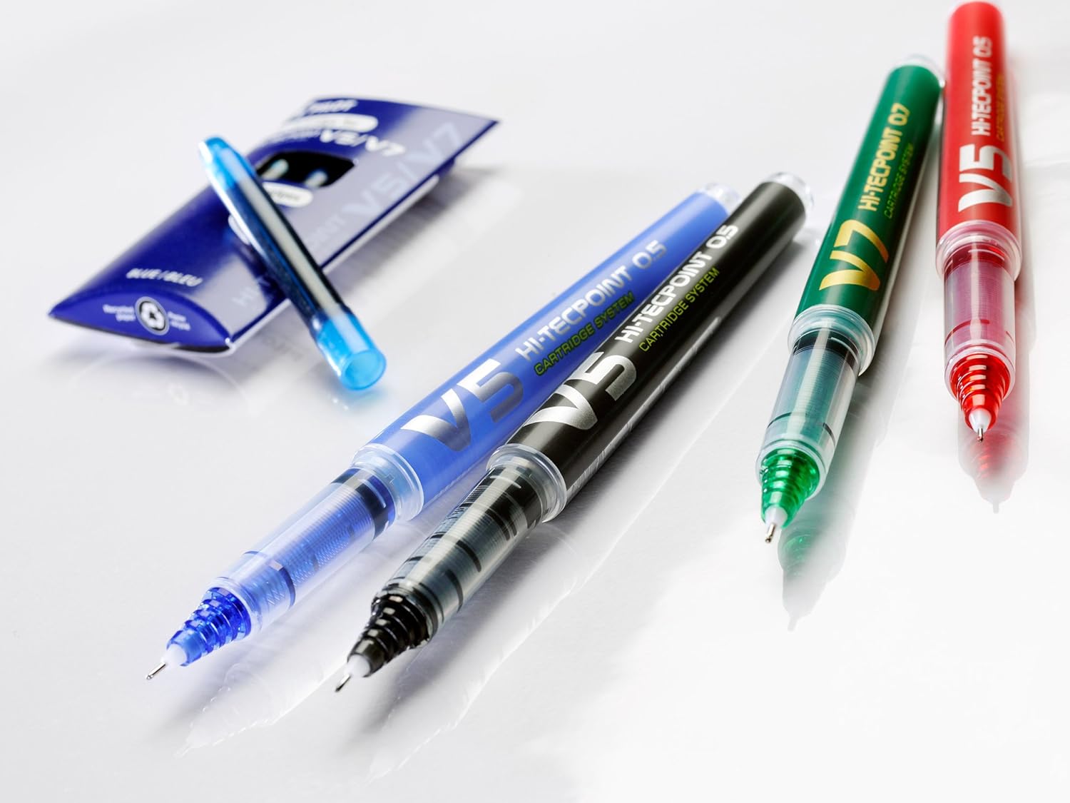 Pilot V7 Liquid Ink Rollerball pen with 0.7mm tip in black, shown with the pen tip and ink refill visible.